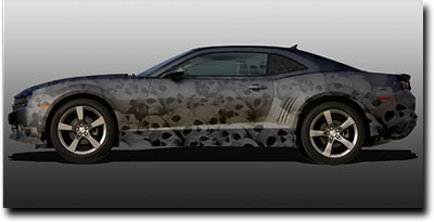 Faded Skull Wrap on 2010 Camaro Designed at Vinyl Graphics' Wrap Design Studio