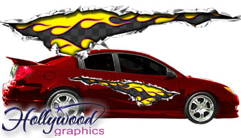 Retro Flames Tear Truck and Car Graphics (Small)